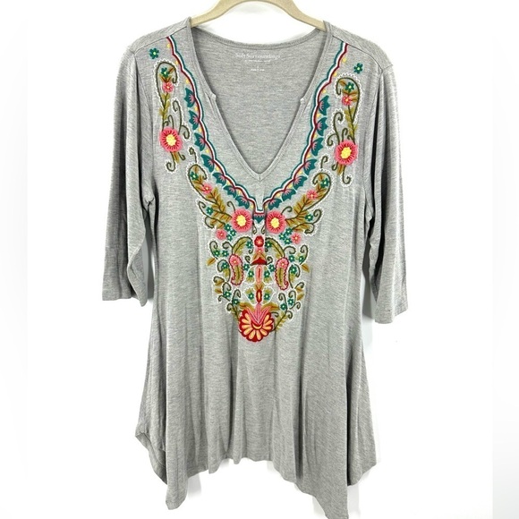 Soft Surroundings Tops - Soft Surroundings Adora Embroidered Tunic Top Size Small Jersey Knit Boho Shirt